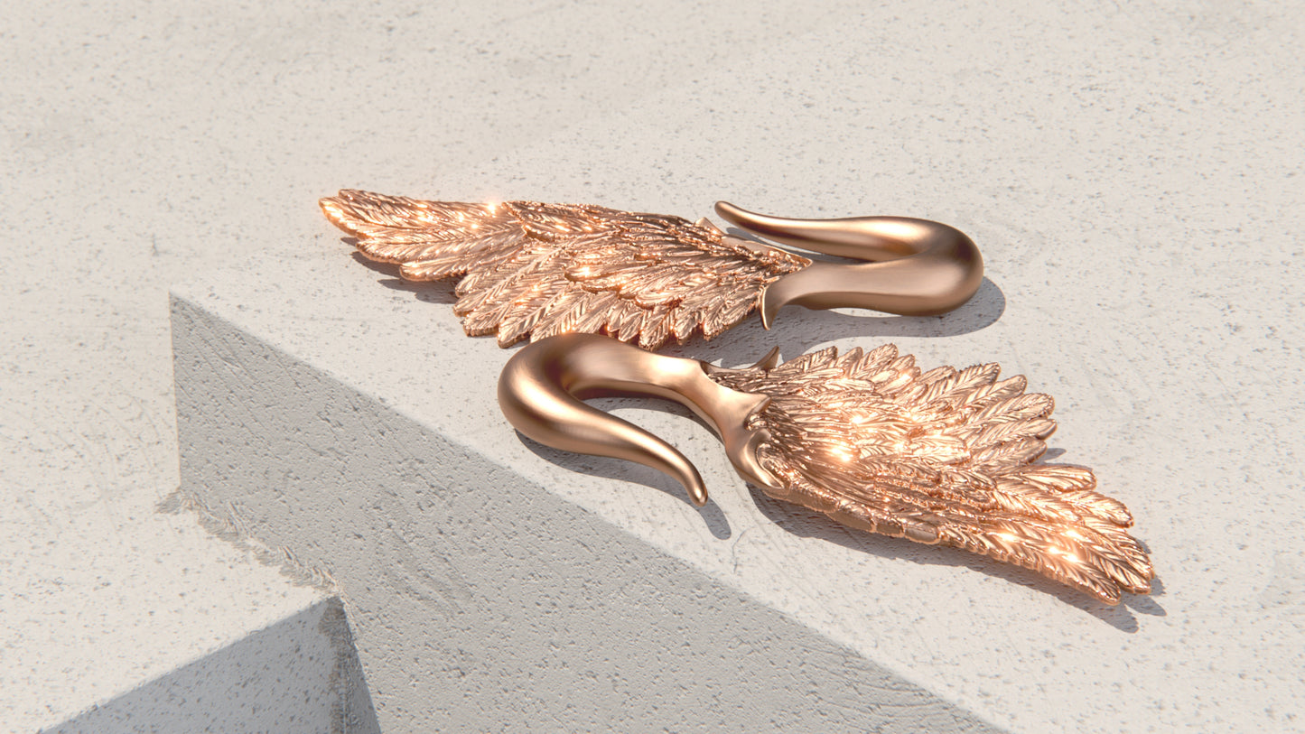 Wings Of The Fallen Ear Weights - 9ct & 14ct Rose Gold