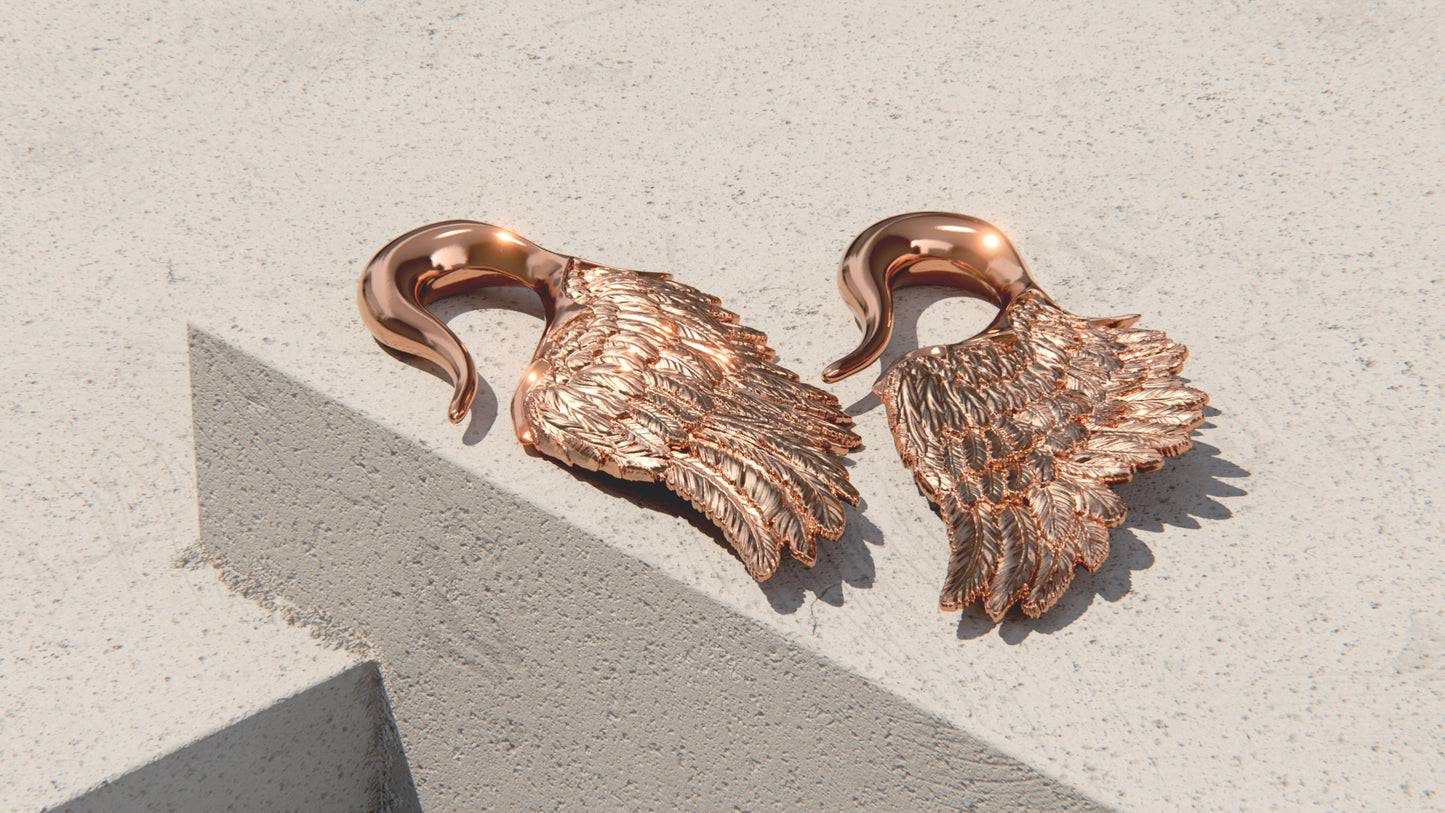 Wings Of The Fallen Ear Weights - 9ct & 14ct Rose Gold