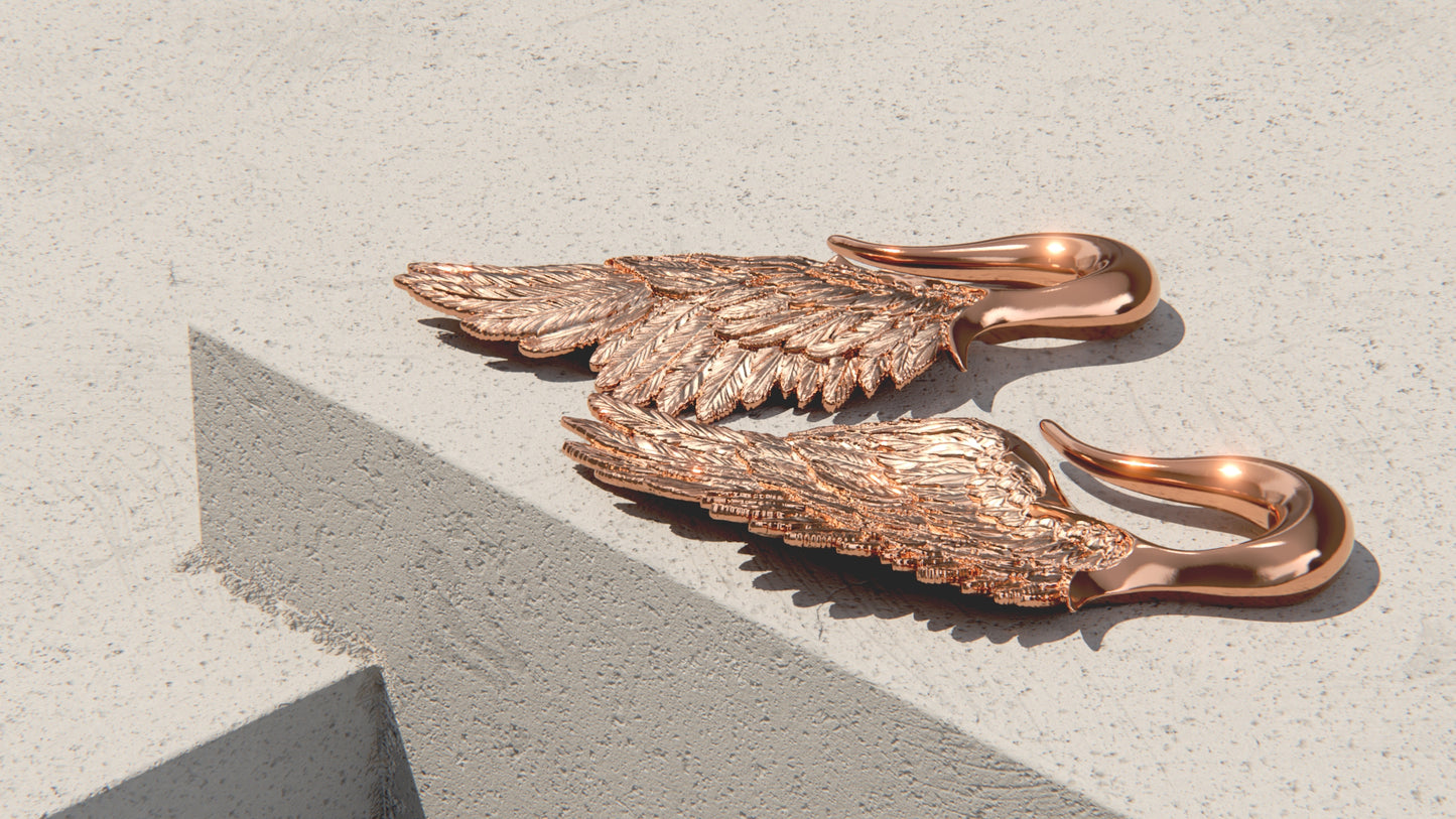 Wings Of The Fallen Ear Weights - 9ct & 14ct Rose Gold