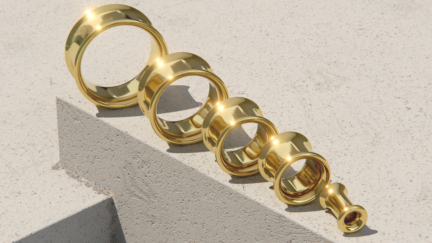 DOUBLE FLARE EAR TUNNELS - 9ct & 14ct Gold