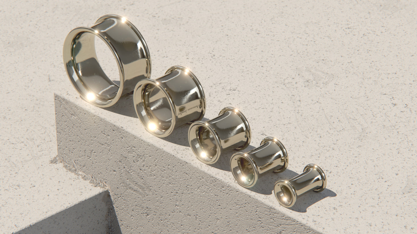 Double Flare Ear Tunnels - 9ct & 14ct White Gold