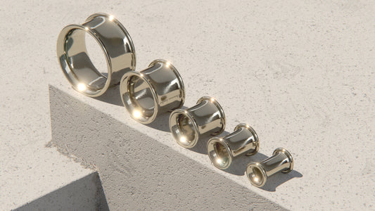 DOUBLE FLARE EAR TUNNELS - 9ct & 14ct White Gold