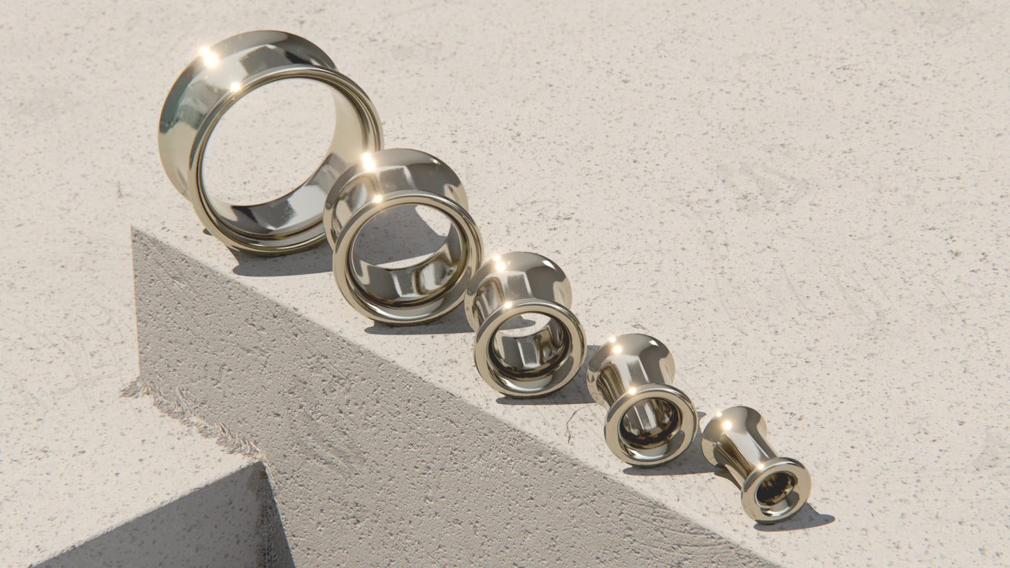Double Flare Ear Tunnels - 9ct & 14ct White Gold