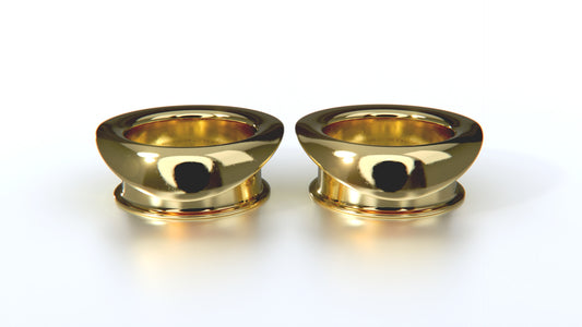 BESPOKE MAYAN FLARE TUNNELS - Gold Plated Sterling Silver 30mm Tunnels with Folded Flare