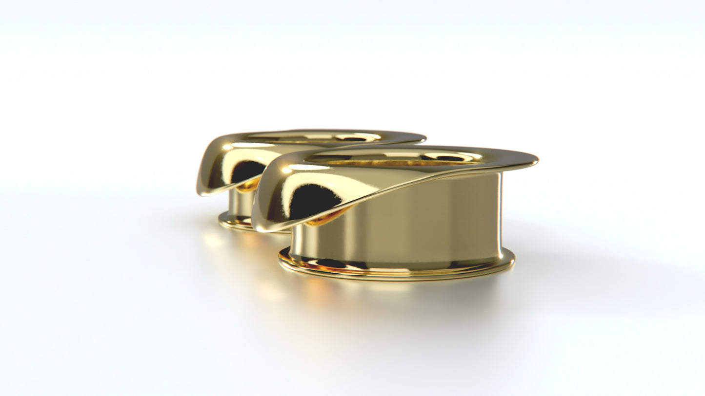 BESPOKE MAYAN FLARE TUNNELS - Gold Plated Sterling Silver 30mm Tunnels with Folded Flare