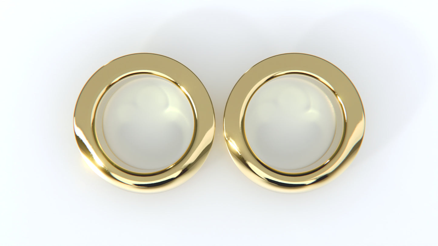 BESPOKE MAYAN FLARE TUNNELS - Gold Plated Sterling Silver 30mm Tunnels with Folded Flare