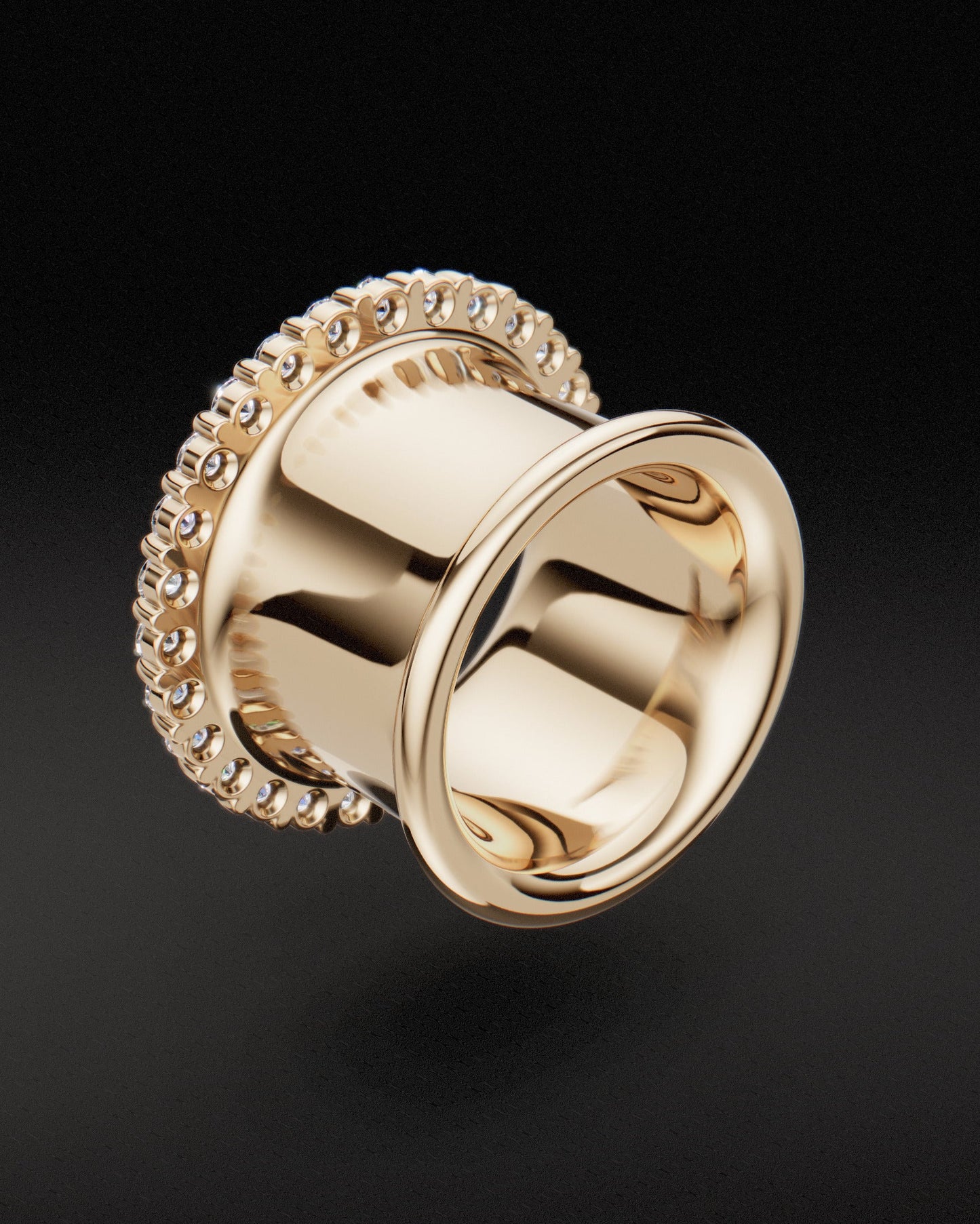 DIAMOND SET DOUBLE FLARE EAR TUNNELS - 9ct & 14ct Gold - Natural Diamonds