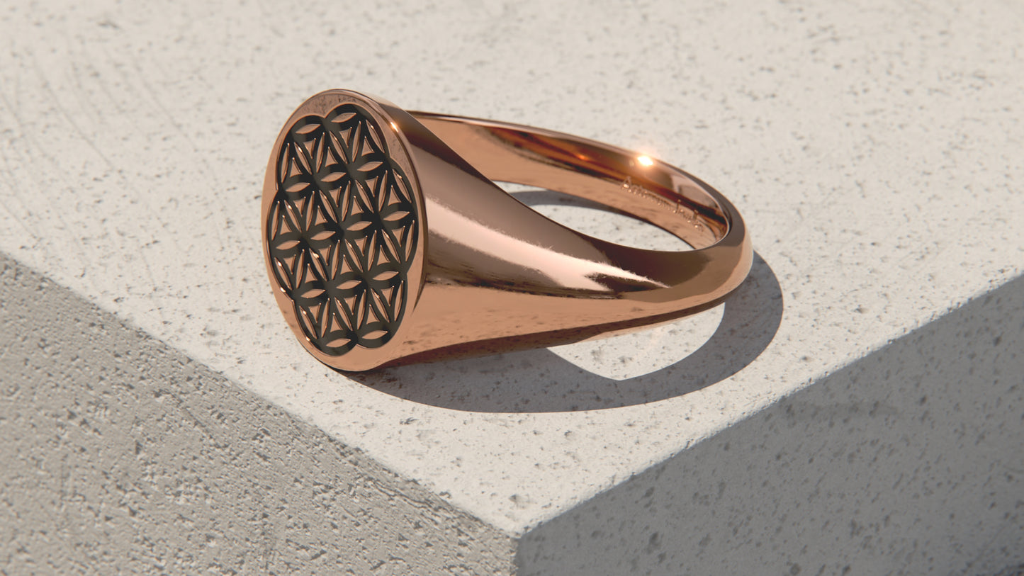 Flower of Life Signet Ring - 9ct & 14ct Rose Gold