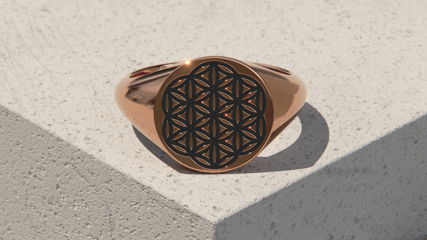 Flower of Life Signet Ring - 9ct & 14ct Rose Gold