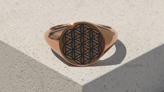 FLOWER OF LIFE SIGNET RING - 9ct  & 14ct Rose Gold