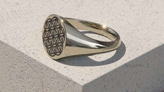 FLOWER OF LIFE SIGNET RING - 9ct & 14ct White Gold