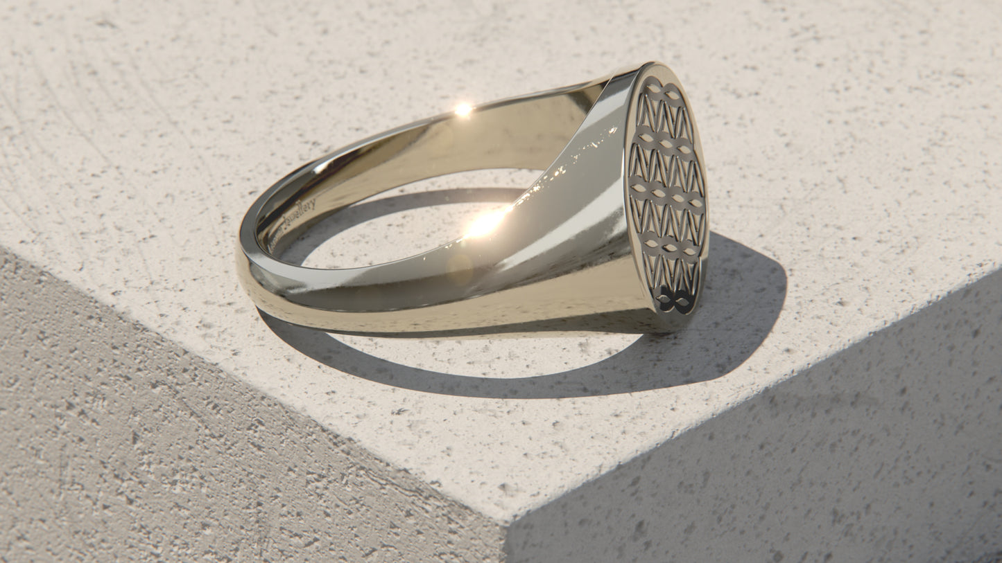 Flower of Life Signet Ring - 9ct & 14ct White Gold