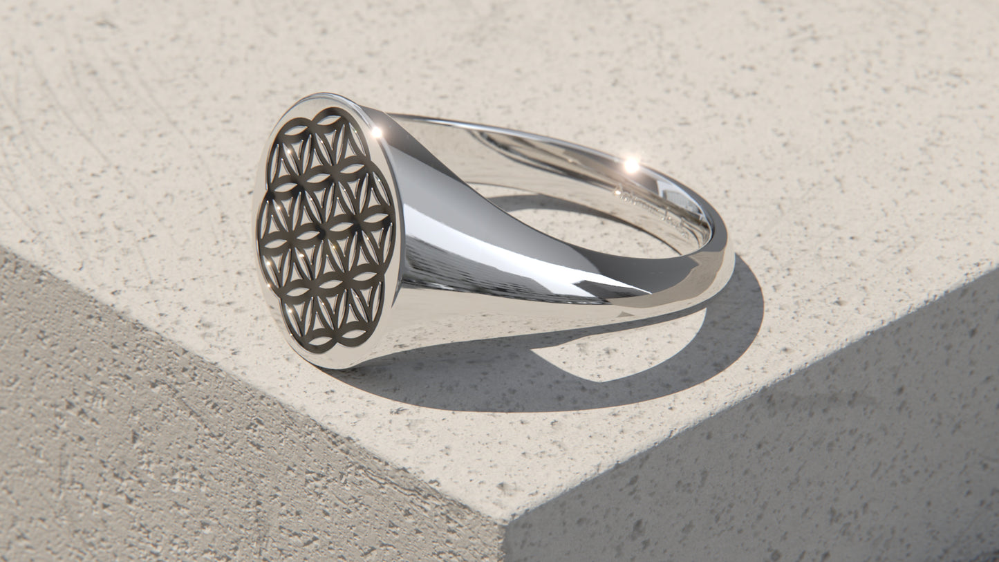 Flower of Life Signet Ring - Sterling Silver