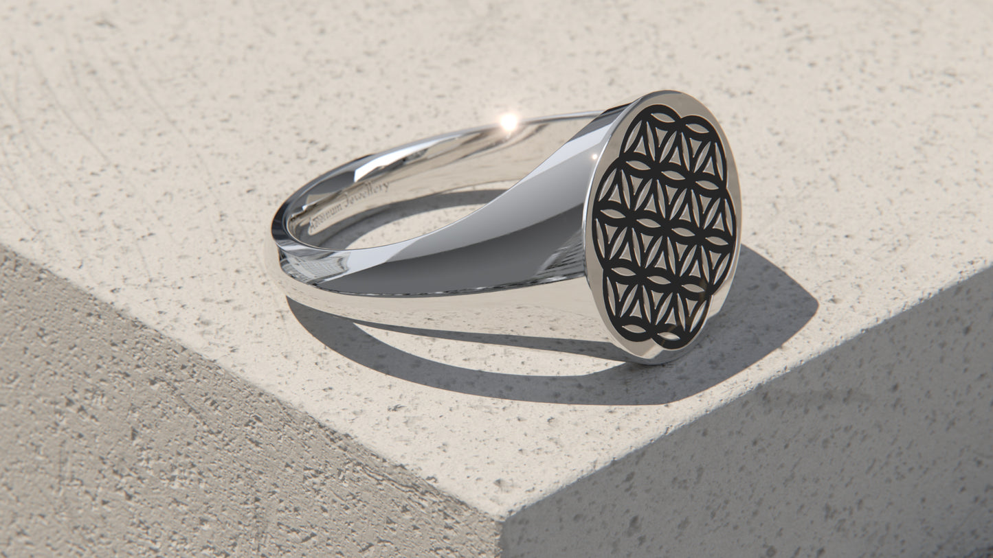 Flower of Life Signet Ring - Sterling Silver