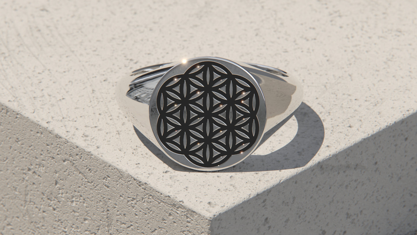 Flower of Life Signet Ring - Sterling Silver