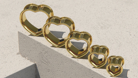 DOUBLE FLARE HEART SHAPED EAR TUNNELS - 9ct & 14ct Gold