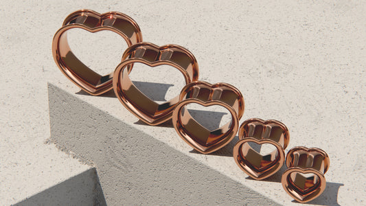 DOUBLE FLARE HEART SHAPED EAR TUNNELS - 9ct & 14ct Rose Gold