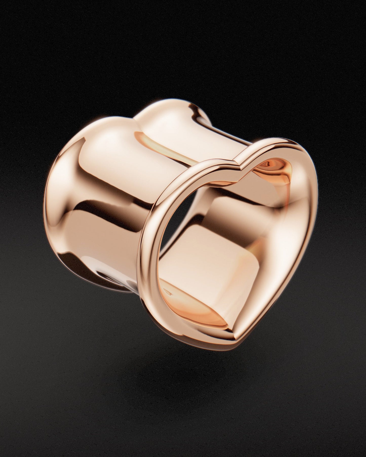 DOUBLE FLARE HEART SHAPED EAR TUNNELS - 9ct & 14ct Rose Gold