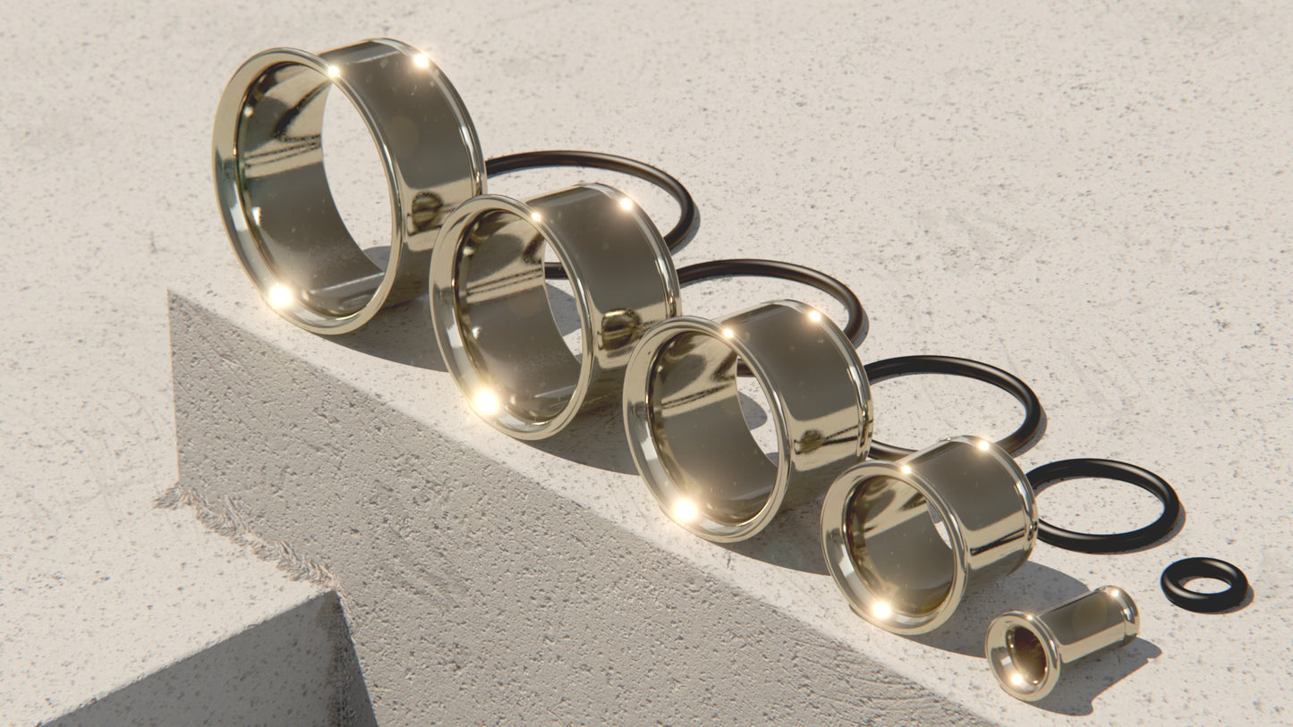 Single Flare Ear Tunnels with O-Ring - 9ct & 14ct White Gold
