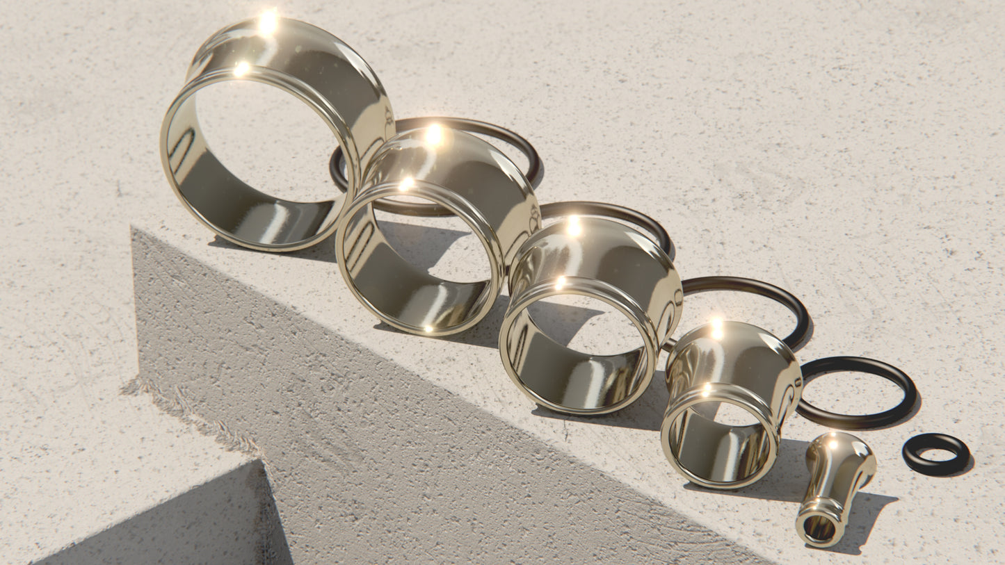 Single Flare Ear Tunnels with O-Ring - 9ct & 14ct White Gold