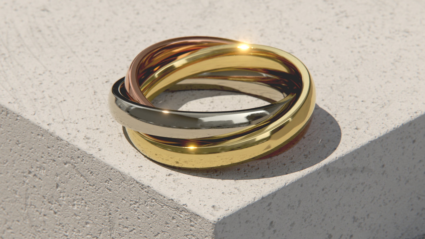 Russian Wedding Ring - Three Colour - 9ct Gold