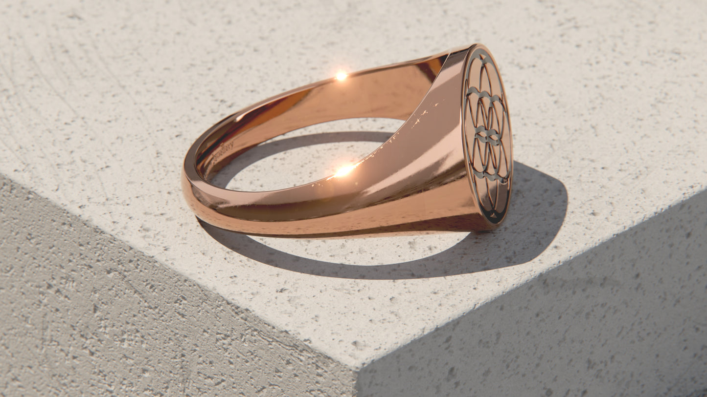 SEED OF LIFE SIGNET RING - 9ct & 14ct Rose gold