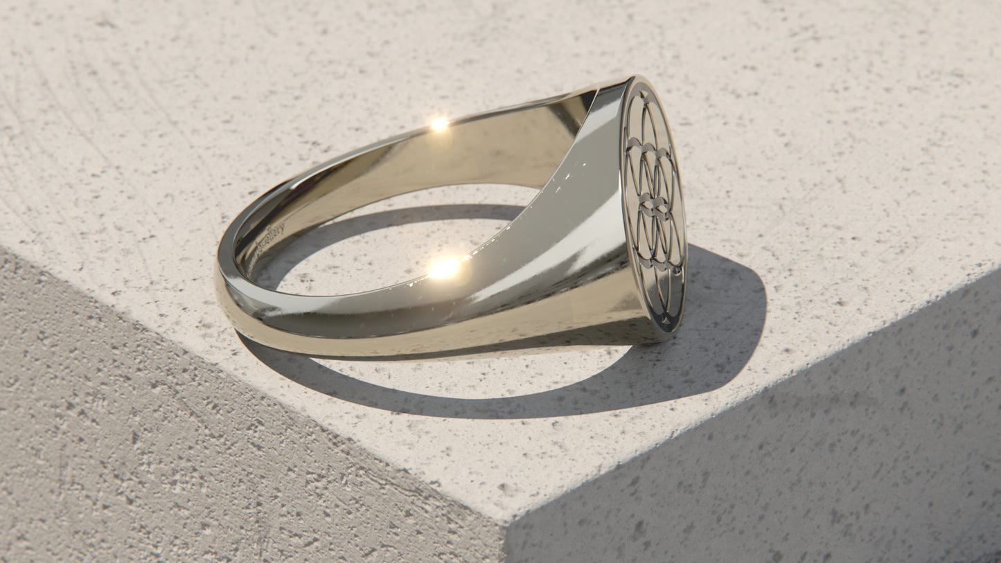 SEED OF LIFE SIGNET RING - 9ct & 14ct White gold