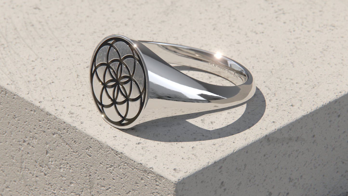 Seed of Life Signet Ring - Sterling Silver