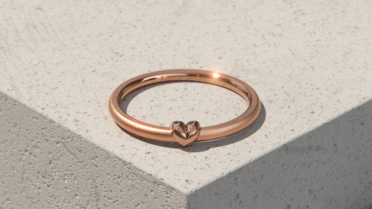 Anillo con forma de corazón delicado - Oro rosa de 9 quilates