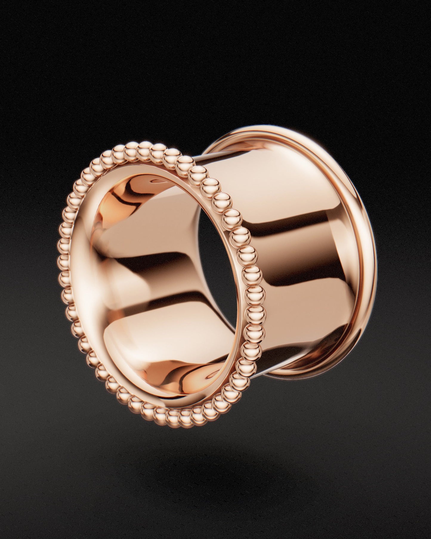 BEADED EDGE DOUBLE FLARE EAR TUNNELS - 9ct & 14ct Rose Gold