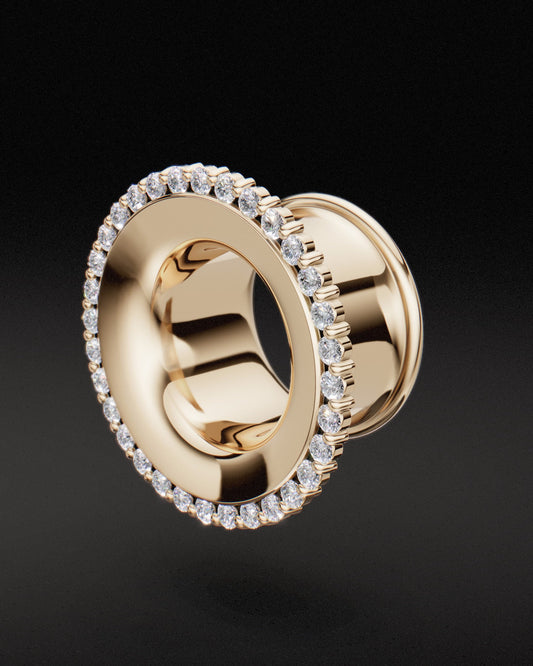 DIAMOND SET MAYAN FLARE EAR TUNNELS - 9ct & 14ct Gold - Lab Grown Diamonds