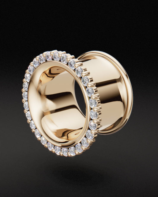 DIAMOND SET DOUBLE FLARE EAR TUNNELS - 9ct & 14ct Gold - Lab Grown Diamonds