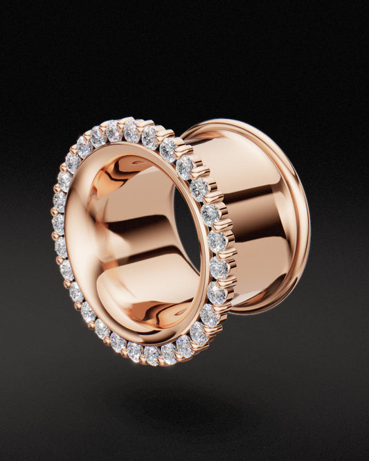 DIAMOND SET DOUBLE FLARE EAR TUNNELS - 9ct & 14ct Rose Gold - Lab Grown Diamonds