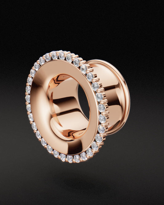 DIAMOND SET MAYAN FLARE EAR TUNNELS - 9ct & 14ct Rose Gold - Lab Grown Diamonds