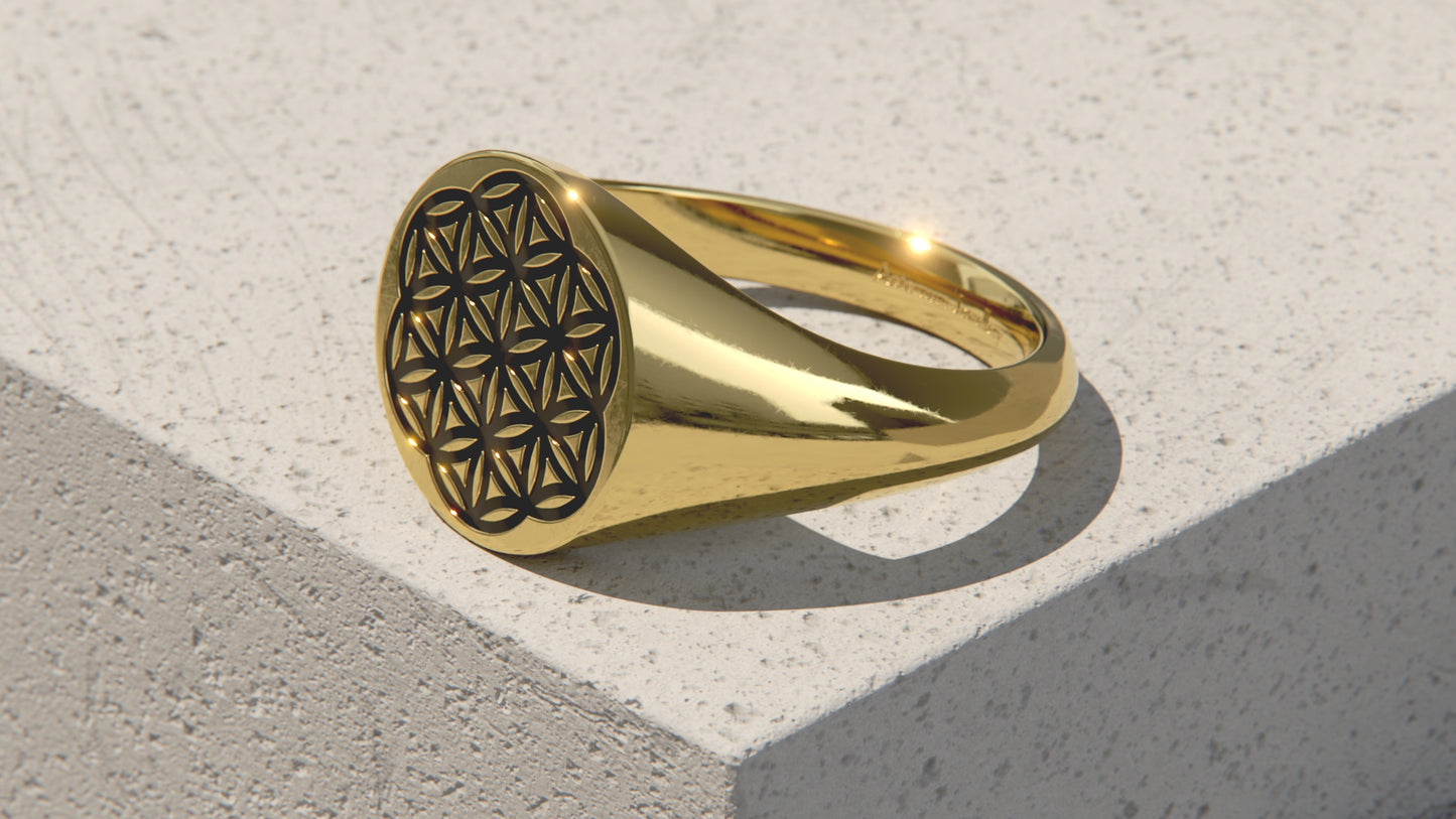 Flower of Life Signet Ring - 9ct & 14ct Gold