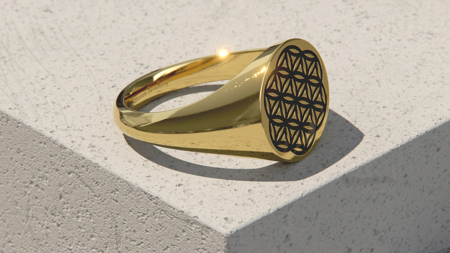 Flower of Life Signet Ring - 9ct & 14ct Gold