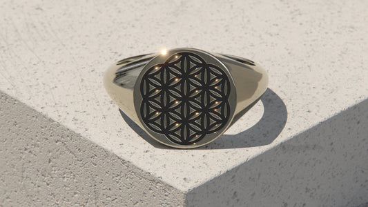 Flower of Life Signet Ring - 9ct & 14ct White Gold