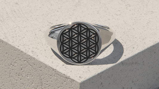Flower of Life Signet Ring - Sterling Silver