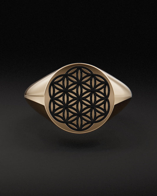 FLOWER OF LIFE SIGNET RING - 9ct & 14ct Gold