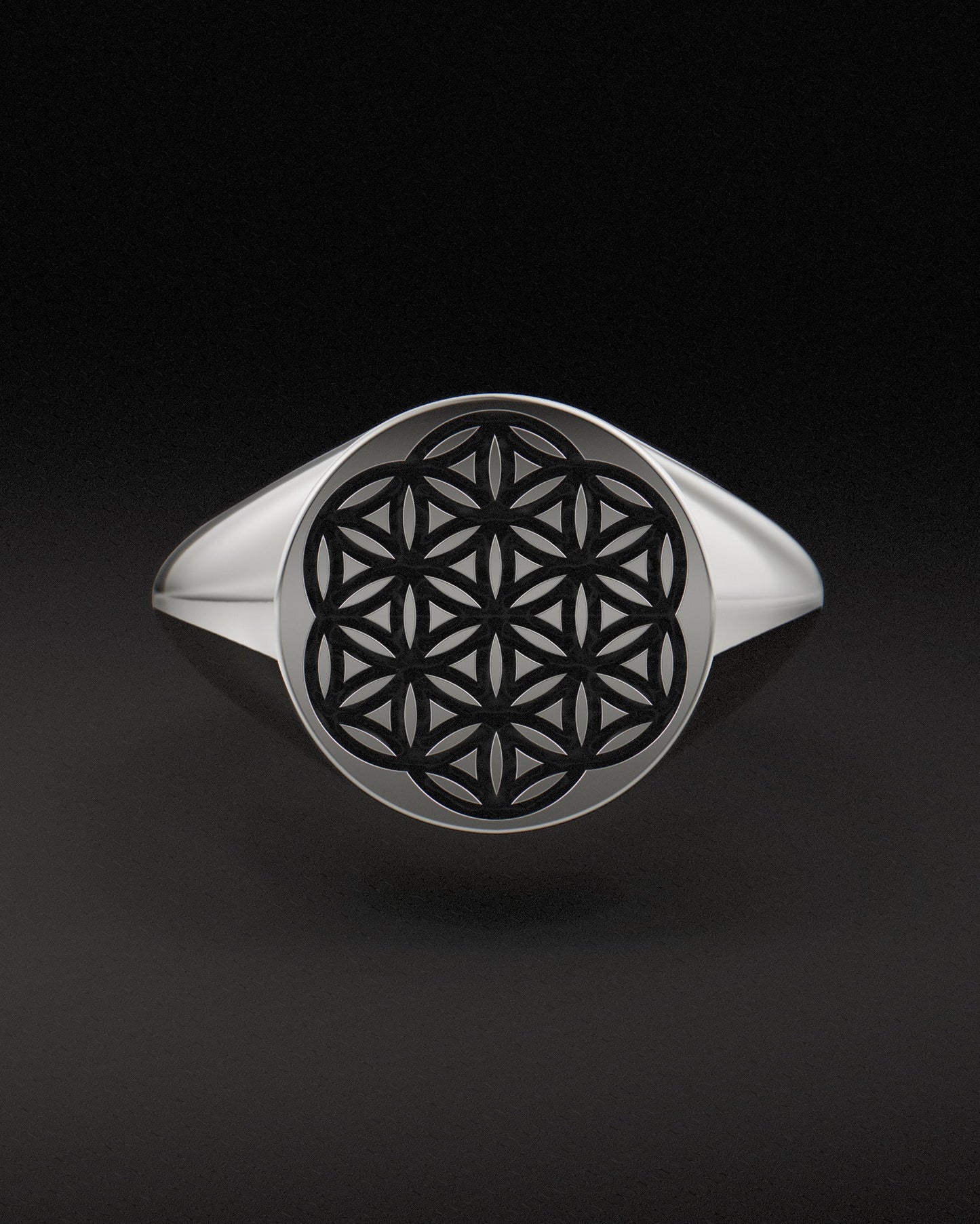 FLOWER OF LIFE SIGNET RING - 9ct & 14ct White Gold