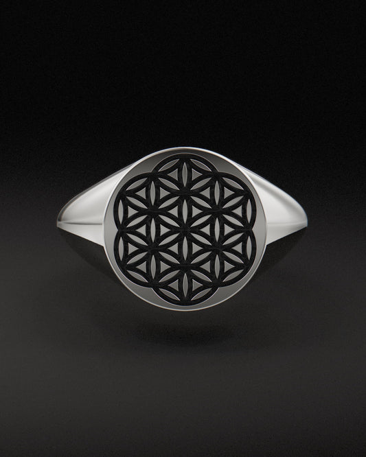 FLOWER OF LIFE SIGNET RING - 9ct & 14ct White Gold