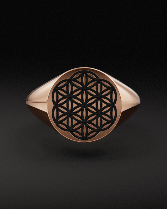 FLOWER OF LIFE SIGNET RING - 9ct  & 14ct Rose Gold