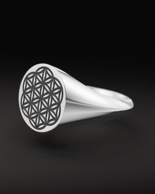 FLOWER OF LIFE SIGNET RING - Sterling Silver