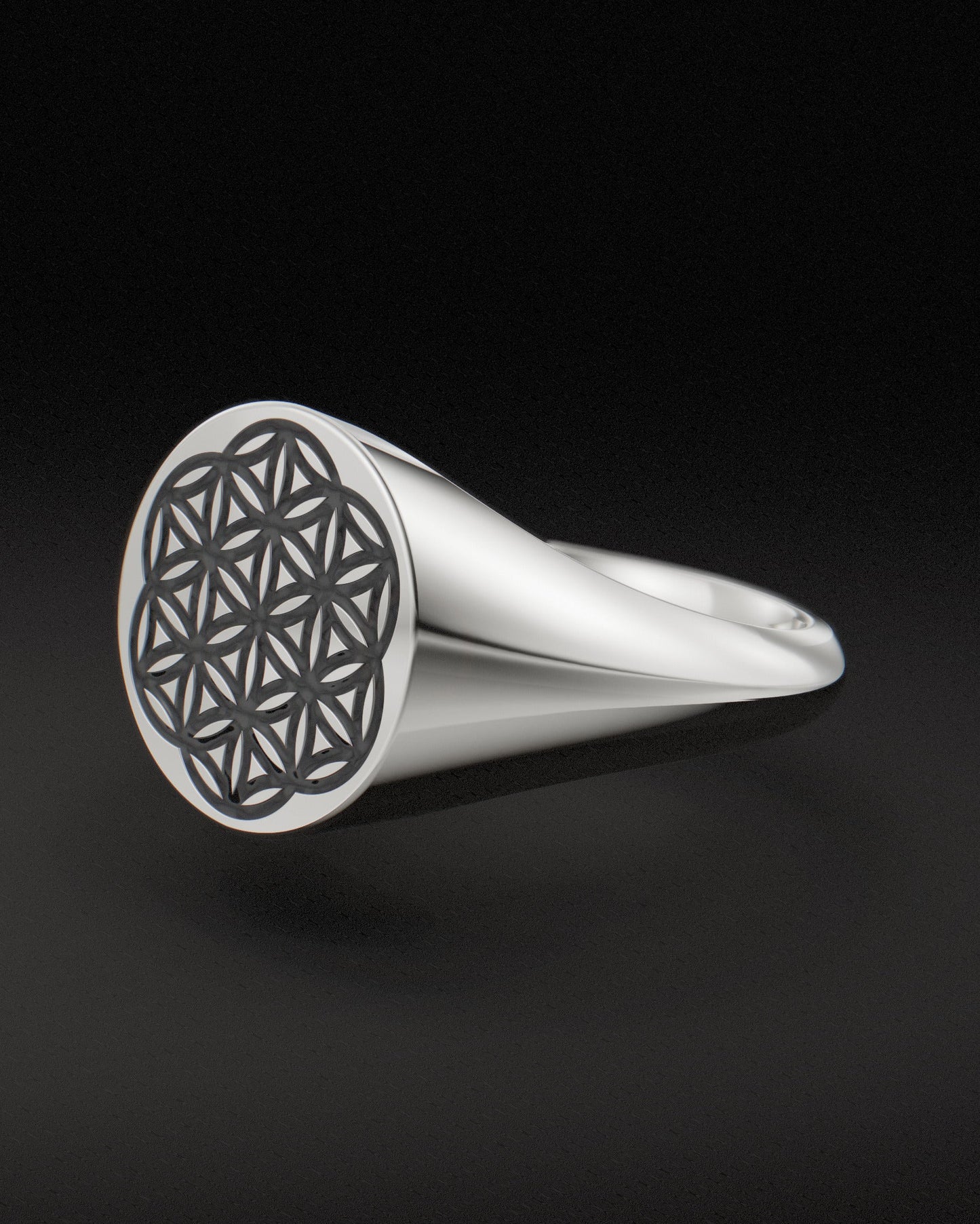 FLOWER OF LIFE SIGNET RING - 9ct & 14ct White Gold