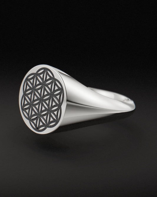 FLOWER OF LIFE SIGNET RING - 9ct & 14ct White Gold