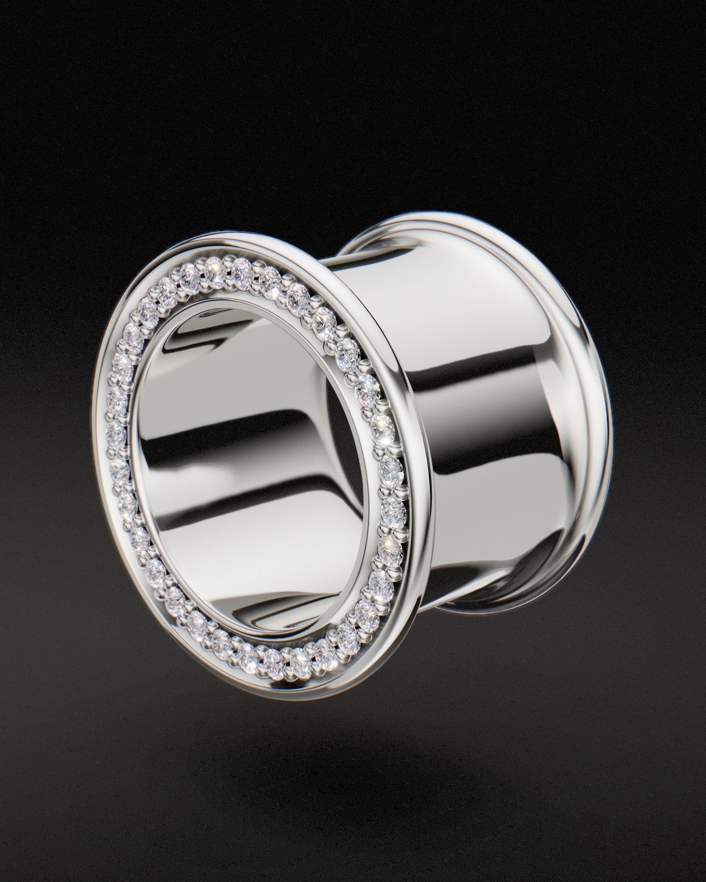 GRAIN SET DIAMOND DOUBLE FLARE EAR TUNNELS - 9ct & 14ct White Gold - Natural Diamonds