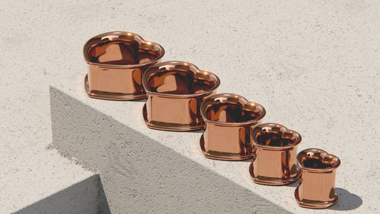 Double Flare Heart Shaped Ear Tunnels - 9ct & 14ct Rose Gold