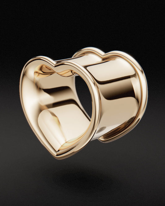 DOUBLE FLARE HEART SHAPED EAR TUNNELS - 9ct & 14ct Gold