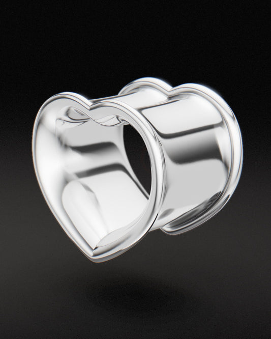 DOUBLE FLARE HEART SHAPED EAR TUNNELS - Sterling Silver