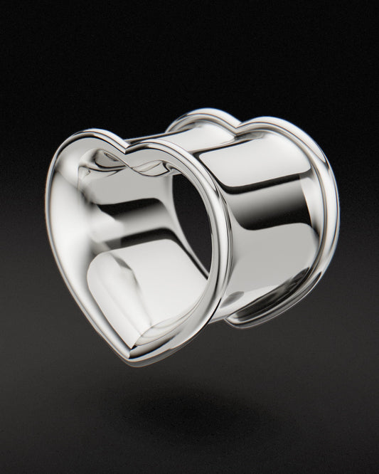 DOUBLE FLARE HEART SHAPED EAR TUNNELS - 9ct & 14ct White Gold